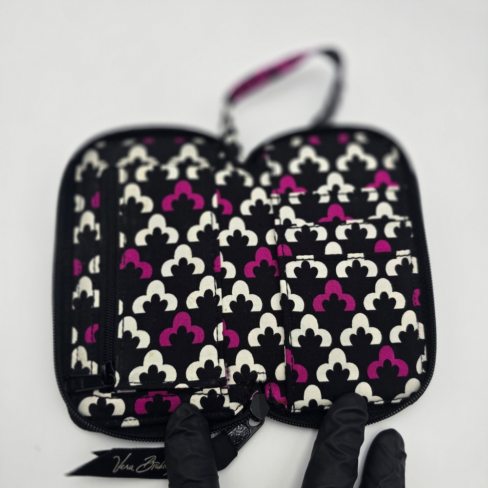 Vera Bradley Wristlet Wallet ID Window Zip Around Black Pink Gray Floral Pattern - Picture 7 of 7